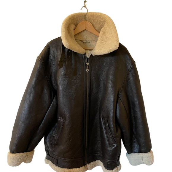 Authentic Vintage Brown Shearling Leather Bomber Jacket - Picture 4 of 12